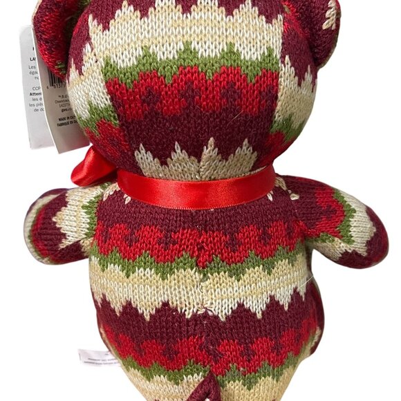 GANZ Vintage Holiday Knit MacMerry Christmas Zigzag Sweater Bear Plush 8.25" - Picture 2 of 11